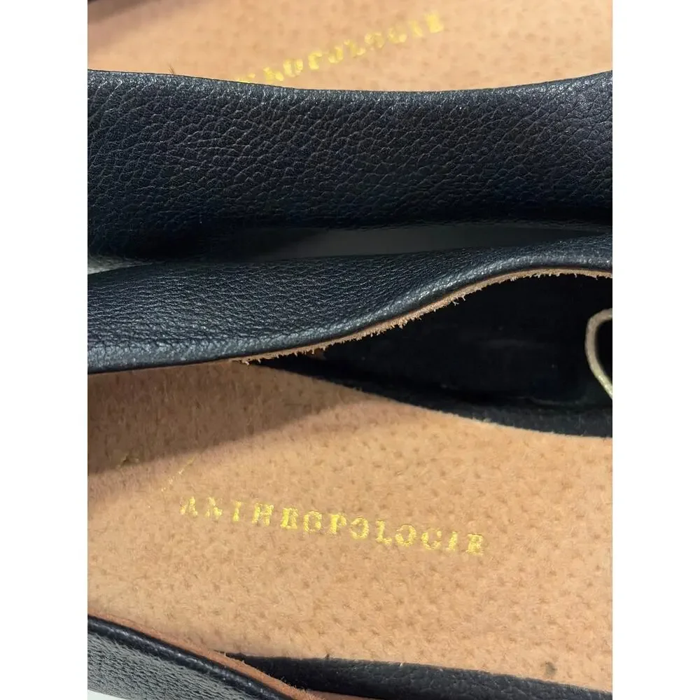 Anthropologie Women’s Leather Souvenir Cut Out Slip On Flats Size 7.5 Black